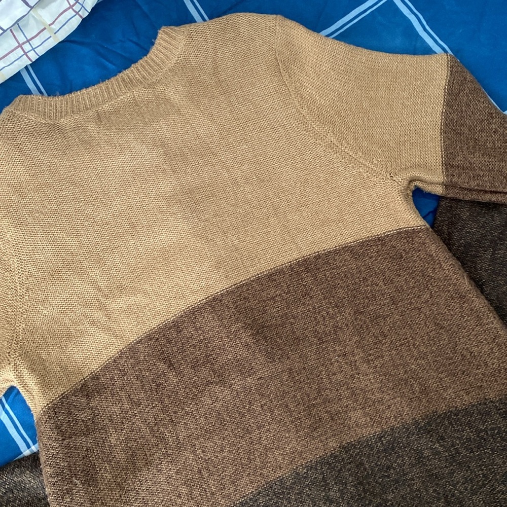 Vintage Colorblock Brown and Tan Sweater Button Down Cardigan - Picture 12 of 17